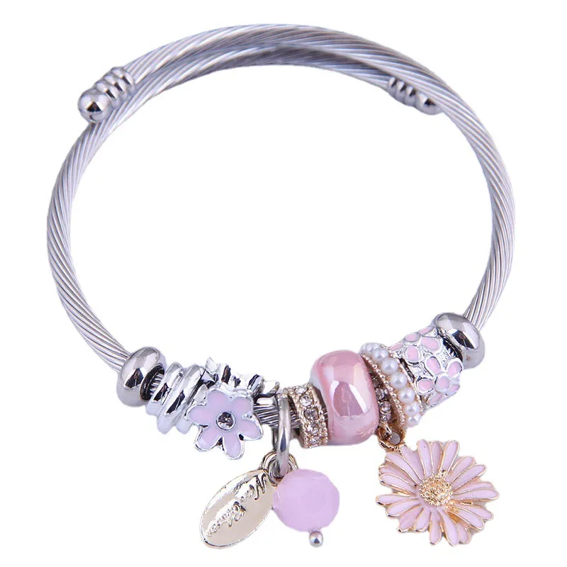 Classic Flower Alloy Steel Enamel Plating Women'S Bangle